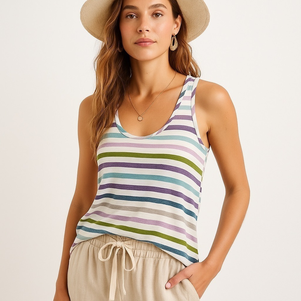 Anthropologie Moth Striped Racerback Tank Top Viscose Boho Festival Small